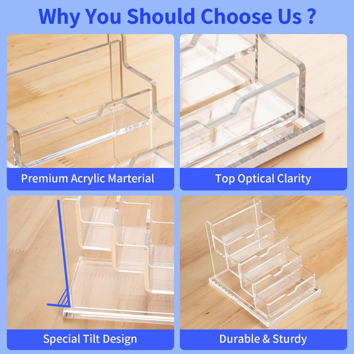 NIUBEE Acrylic Business Card Holder Display Stand for Desk Office 4 Tier