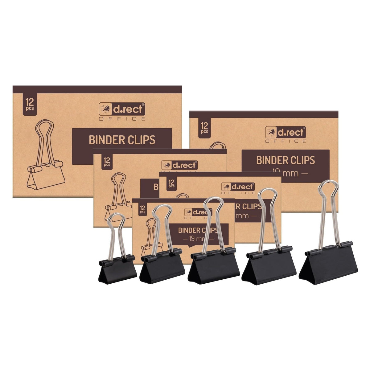 D.RECT Pack of 12 Document Clips | 32mm | Box of Multi-Function Paper Clips | Binder Clips | Metal