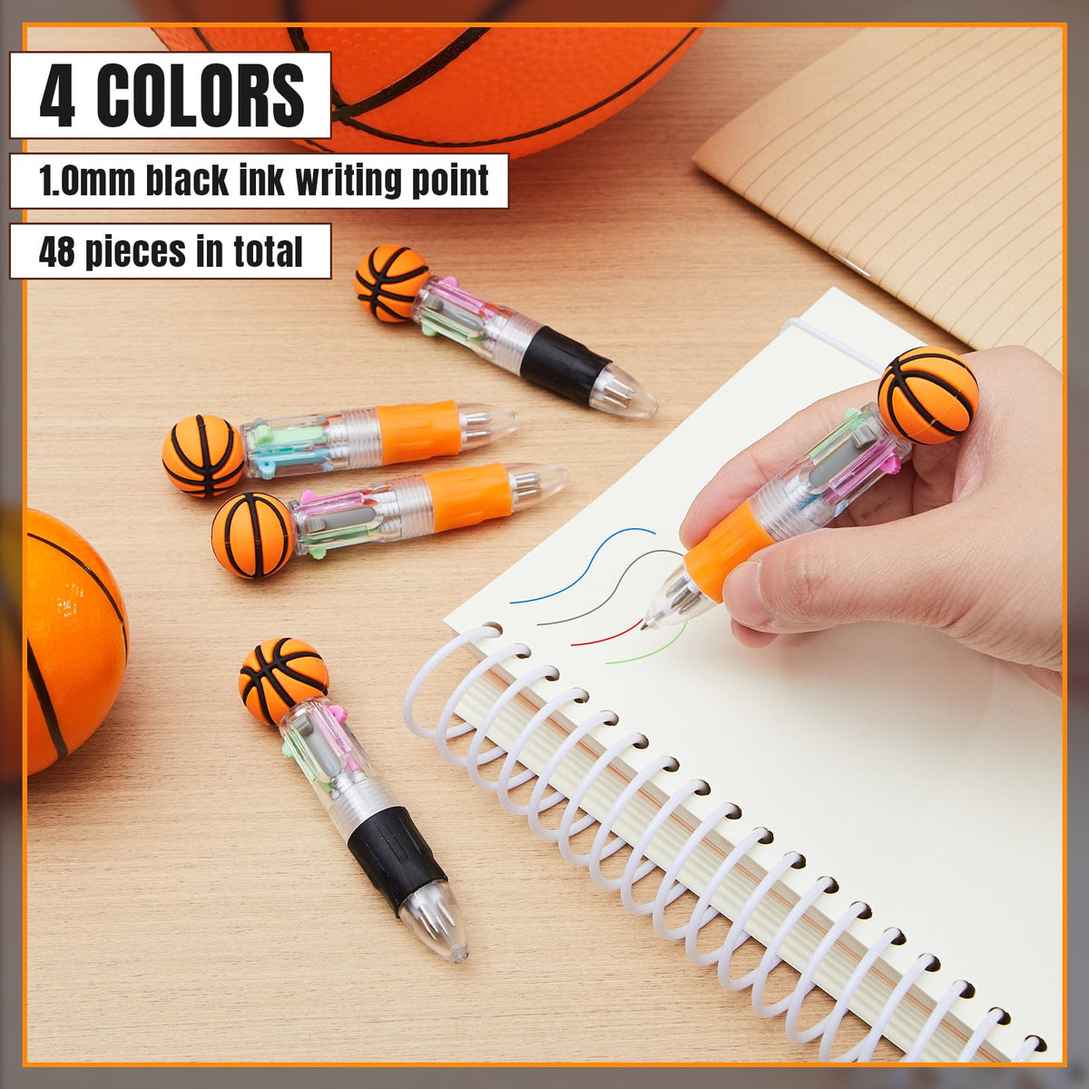 Kosiz 48 Pack Basketball Party Favors Multicolor 4 in 1 0.5mm Ballpoint Pen