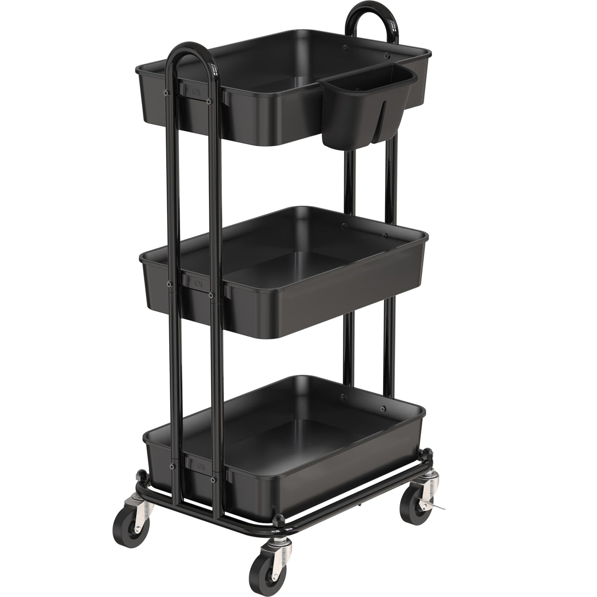 Simple Houseware 3-Tier Rolling Utility Cart with Hanging Bucket, Black