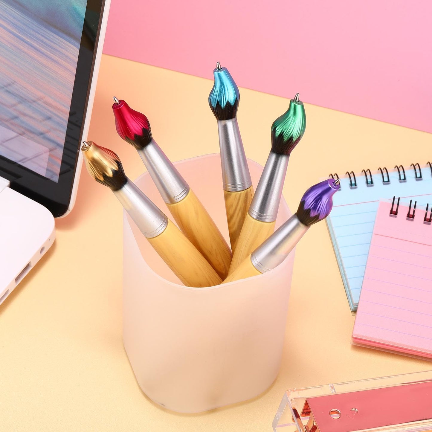 Thenshop 20 Pcs Retractable Paintbrush Pen Bamboo Brush Shape Ballpoint Pen