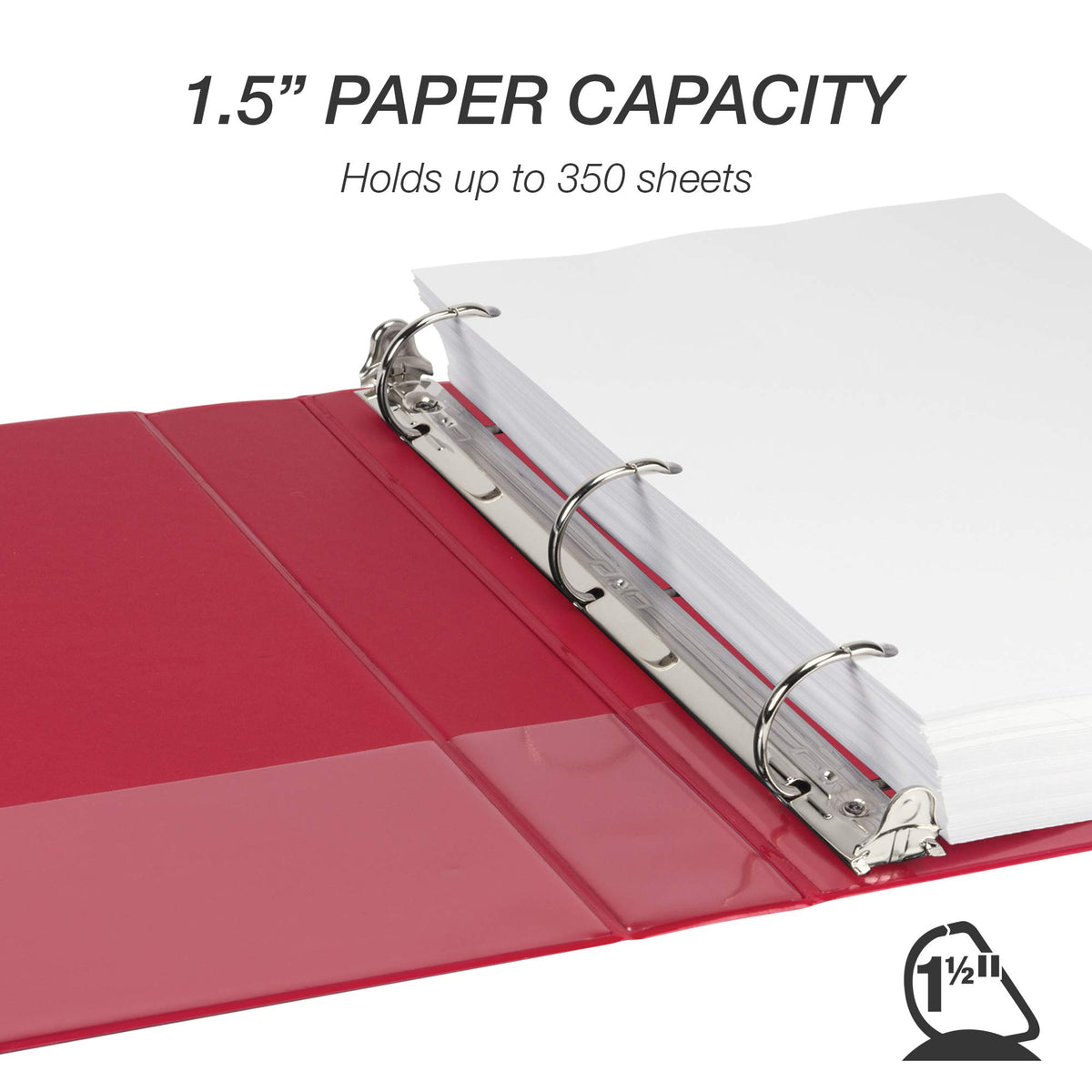 Samsill Durable 1.5 inch 3 Ring Binder, D Ring Binder, 100% Recycled Chipboard, Red, 4 Pack