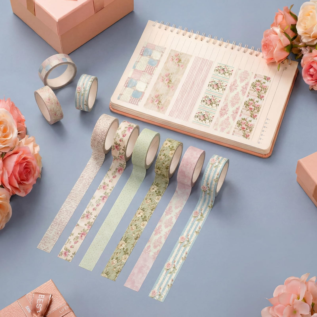 YooNotee 12 Rolls Floral Washi Tape Set,Vintage Pink,Cottagecore