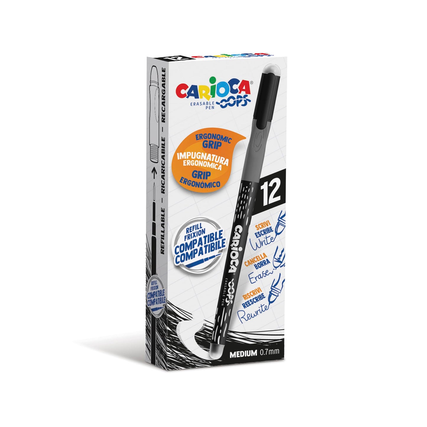 CARIOCA Oops Black Pens | Refillable Erasable Pens Set for School and Office with Cap, Double