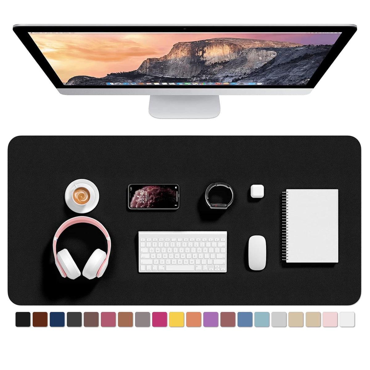 Hsurbtra Desk Pad, 35.5" x 17" PU Leather Desk Mat, XXL Extended Mouse Pad, Waterproof Desktop