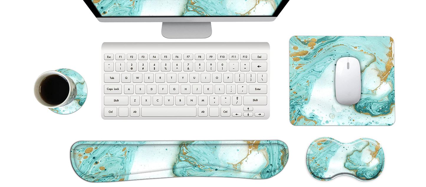 ARTSO Keyboard Wrist Rest and Mouse Pad with Wrist Support Set Ergonomic Coaster, Memory Foam
