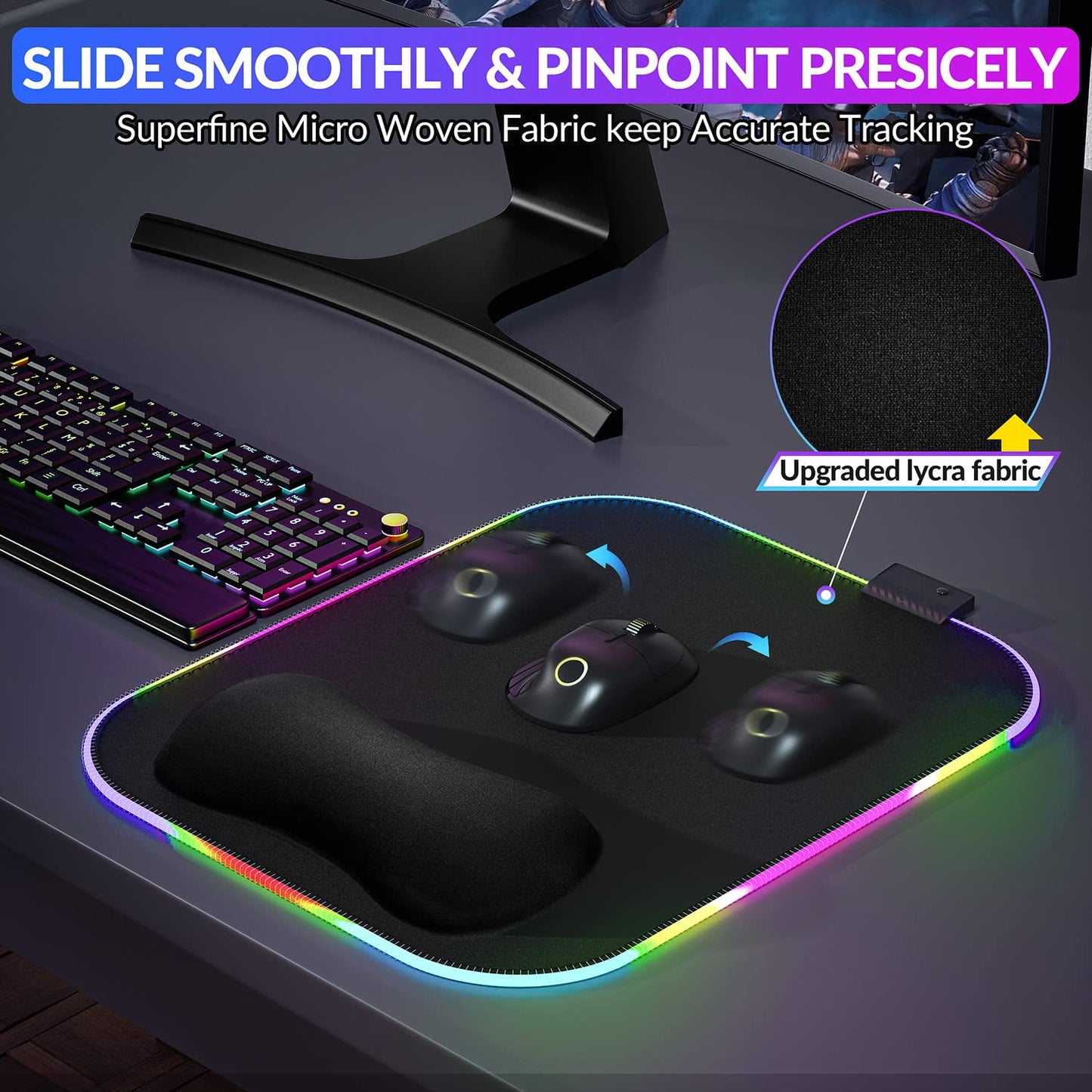 Gimars RGB Mouse Pad with Wrist Rest Support, 12 x 10 in Extra Large Ergonomic Gaming Mouse Pad