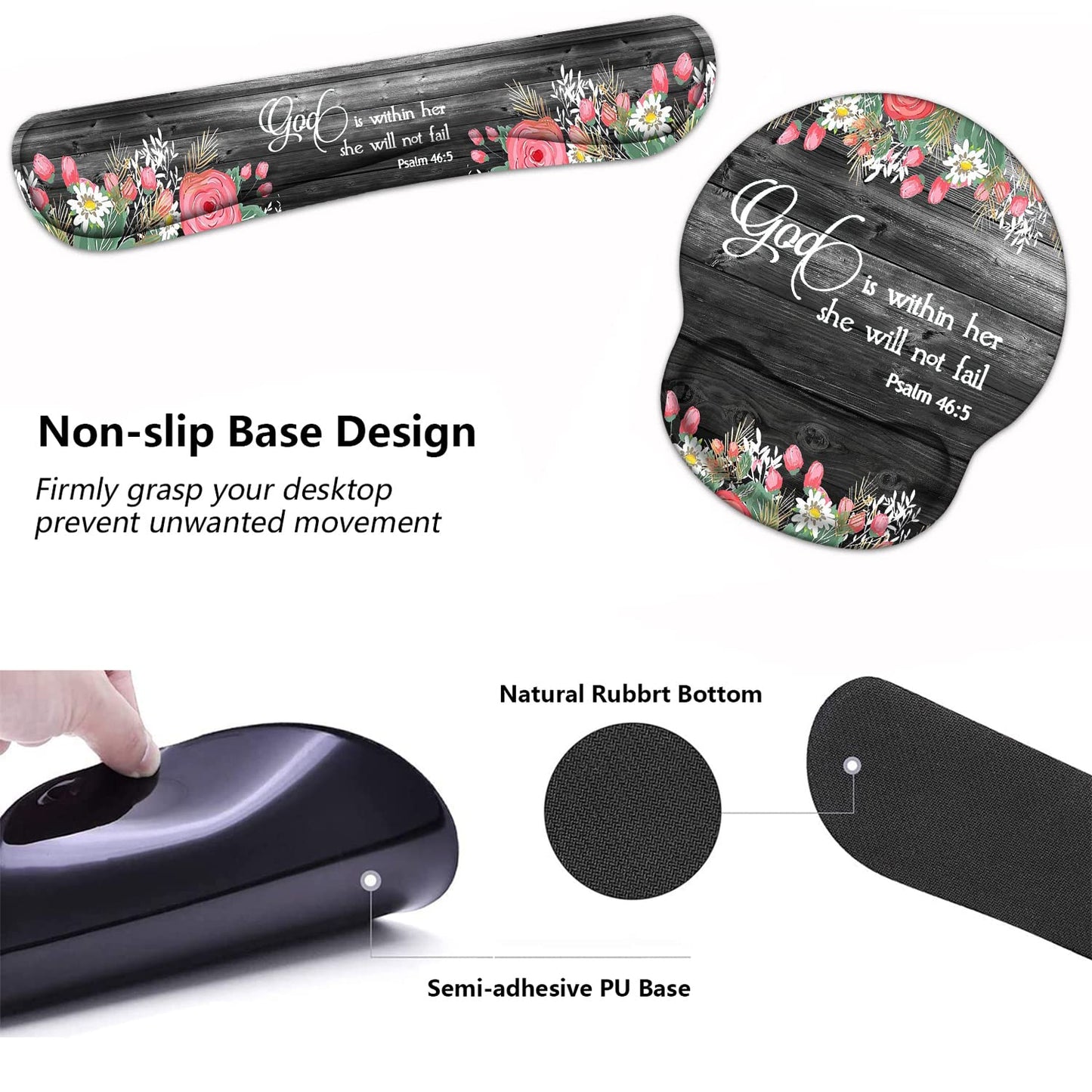 Keyboard Wrist Rest and Mouse Pad Wrist Support Set with Coasters, Ergonomic Gaming Mousepad for