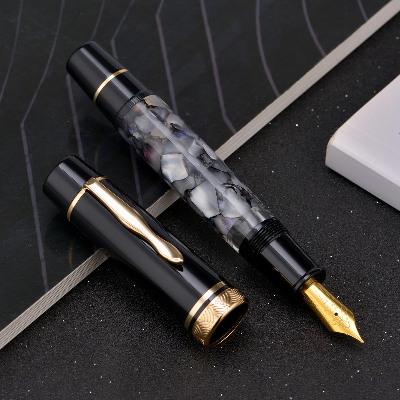 erofa Majohn P139 Fountain Pen Medium Nib Brass Piston System Large Capacity Writing Pen with Box