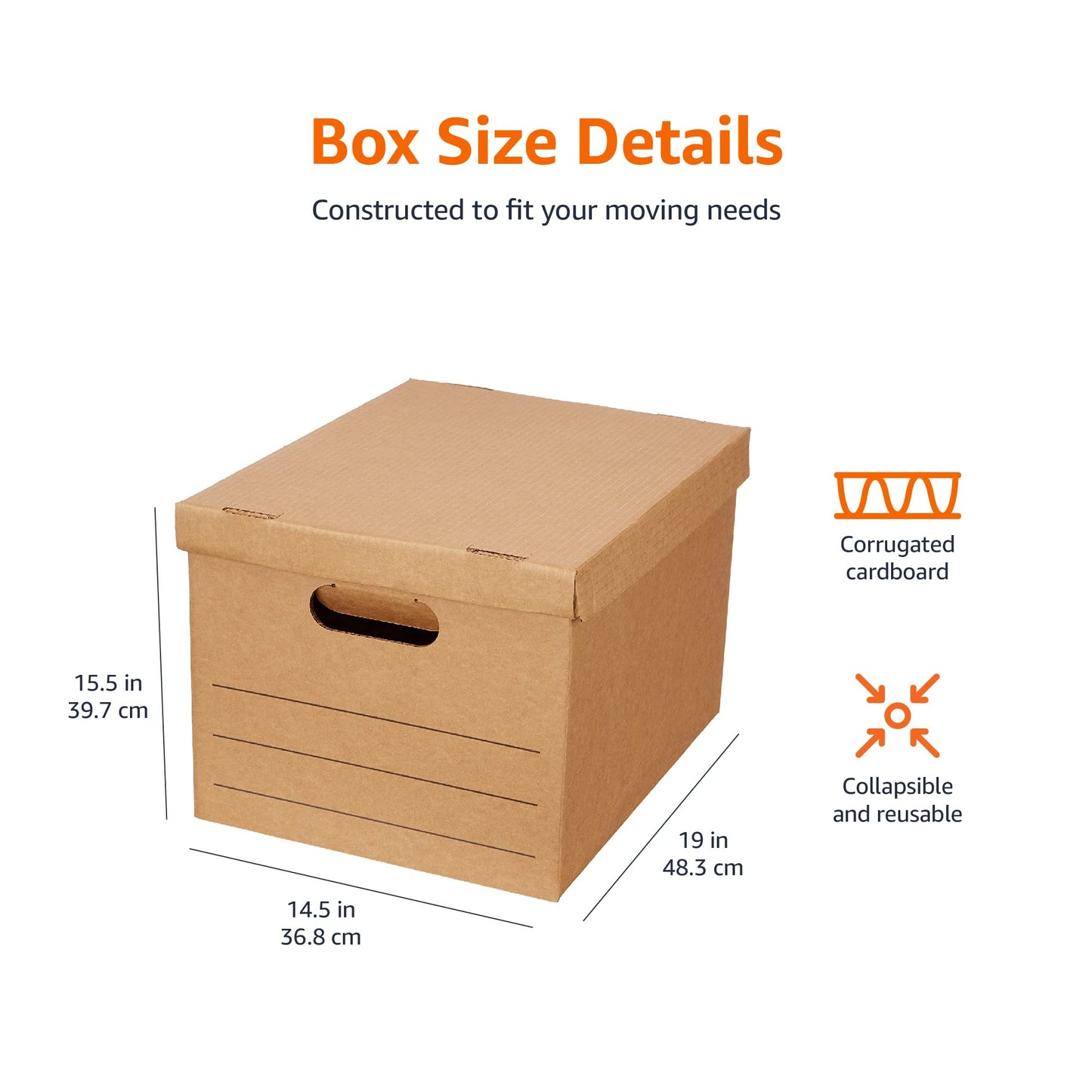 Amazon Basics Moving and Storage Boxes with Handles and Lift-Off Lids, Medium, 19" x 14.5" x 15.5"
