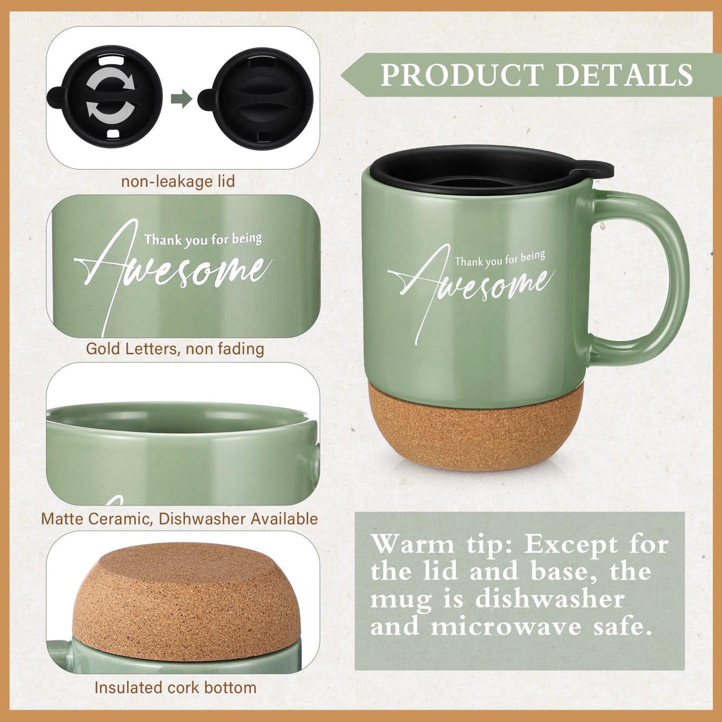 Sayglossy 4 Pcs Thank You Gift Set for Men Women Employee Coworker, Green