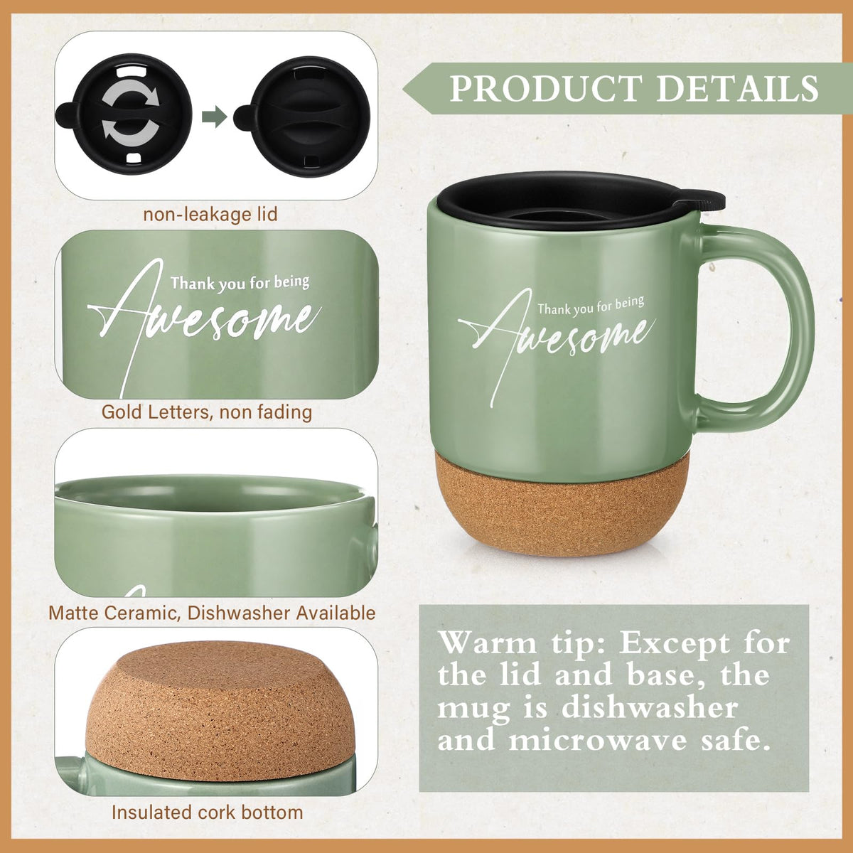 Sayglossy 4 Pcs Thank You Gift Set for Men Women Employee Coworker, Green