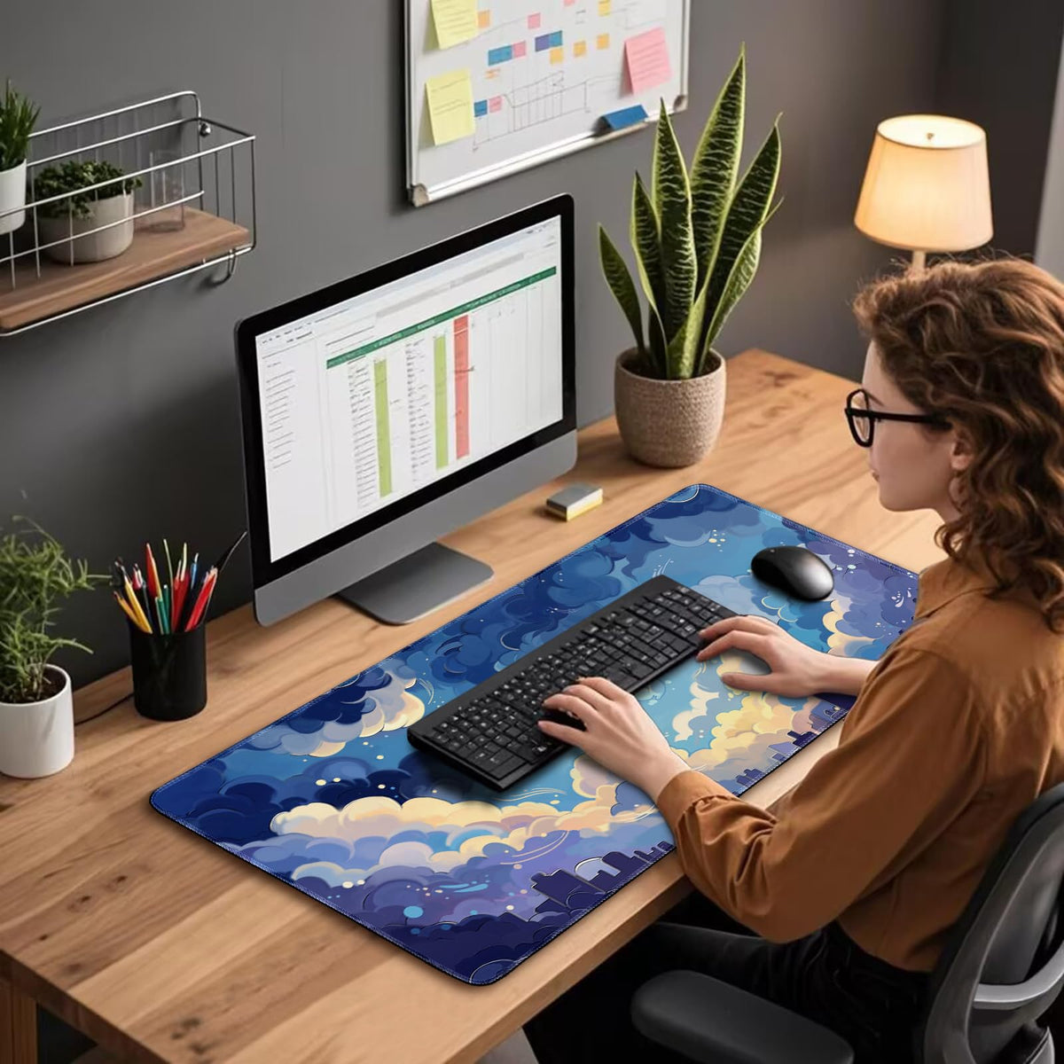 Mcapirivo Blue Nebula Aesthetic Large Gaming Mouse Pad Desk Mat 31.5"x15.7"