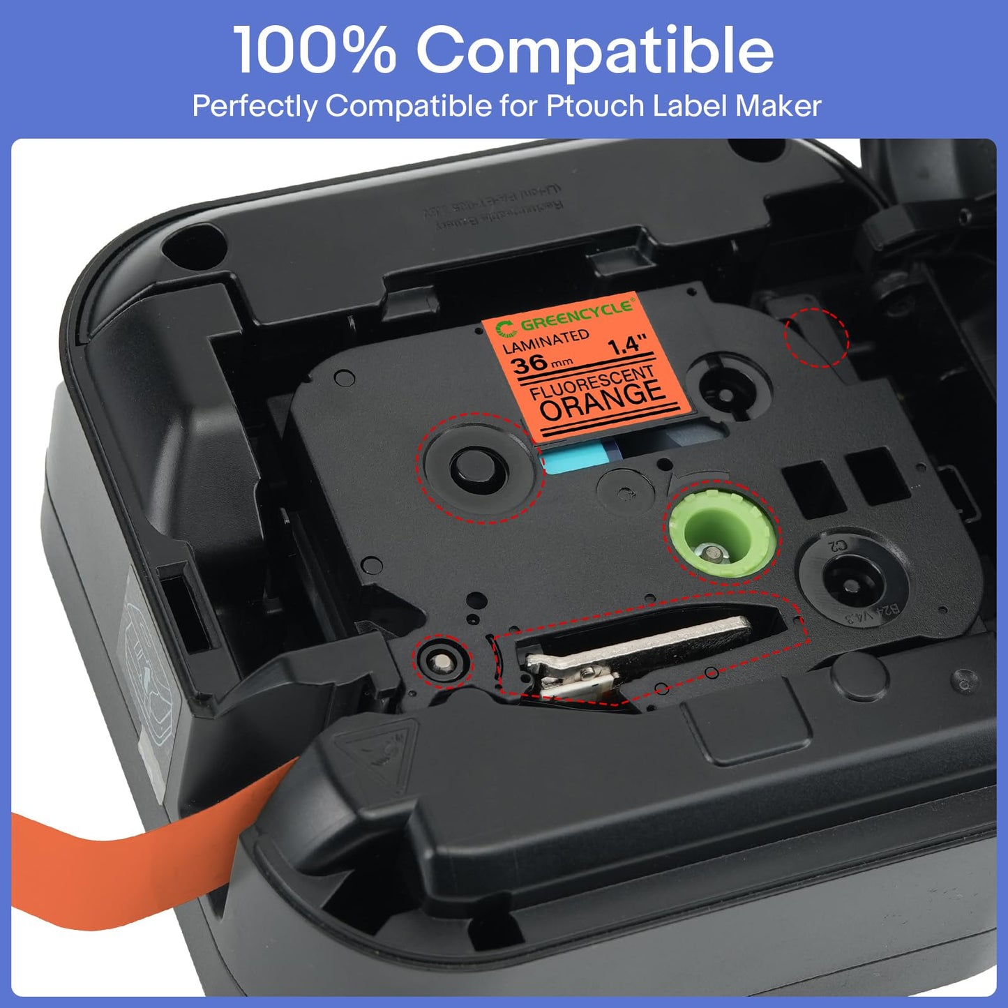 GREENCYCLE TZe-B61 36mm 1.4 Laminated Orange Tape Compatible for Brother P-Touch Label Maker Tape