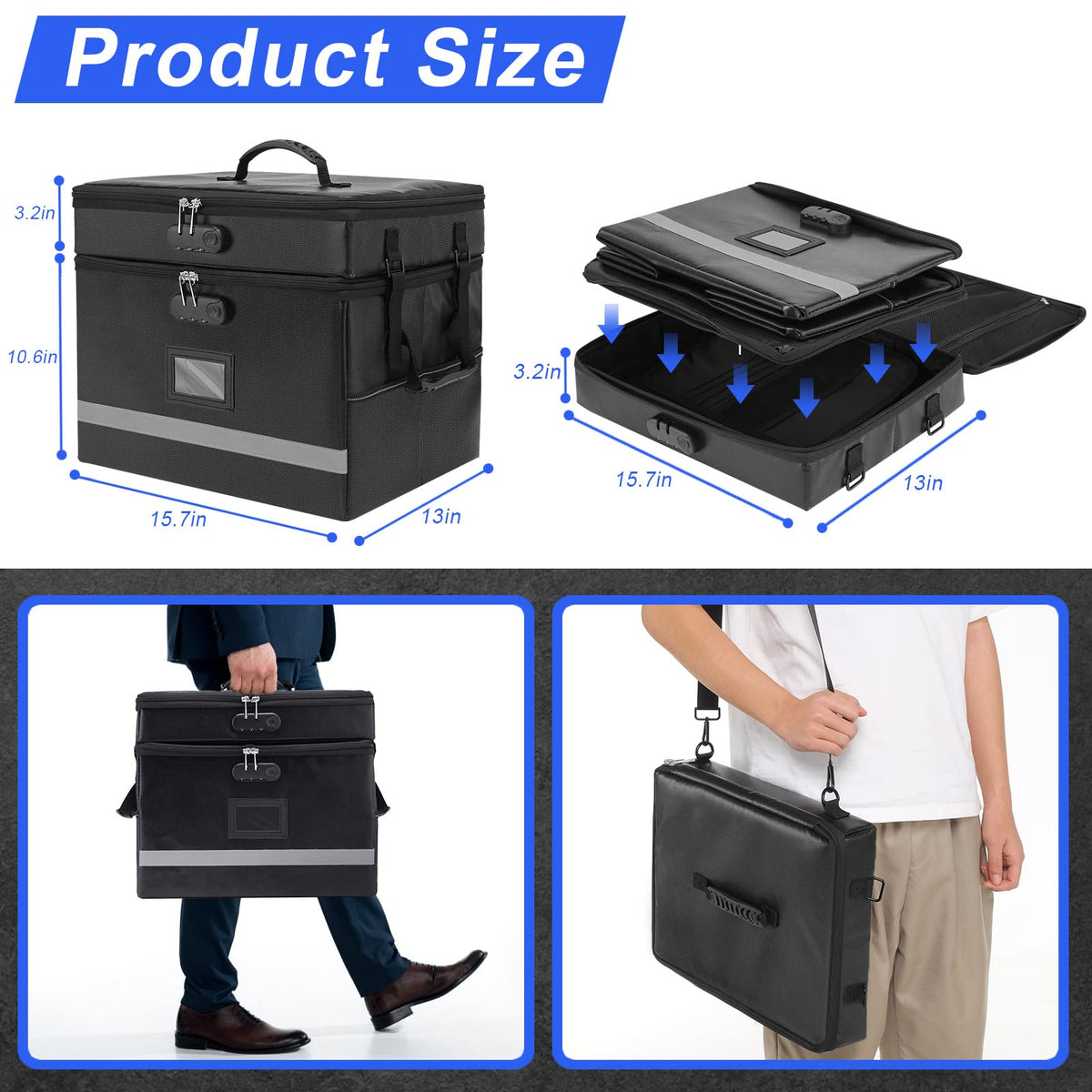 EXLIFBAG Fireproof File Organizer with Lock, 2 Layer