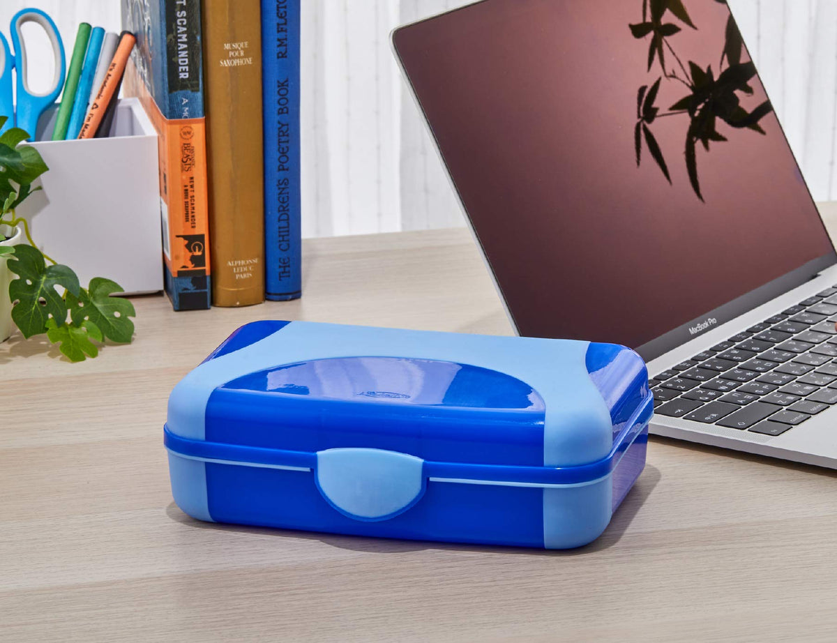 LockerMate by Bostitch Hard Pencil Case, Durable Plastic Pencil Box, Kid-Friendly Colors in Blue &