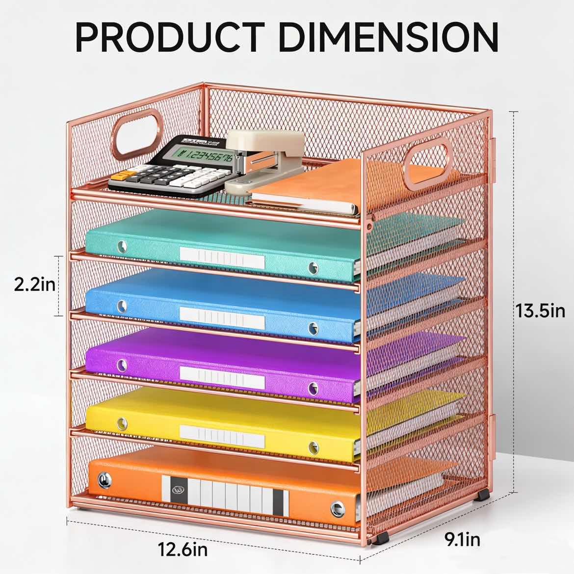 6 Tiers Letter Tray Paper Organizer with Handle, Mesh Desk File Organizer, Metal Desktop Document