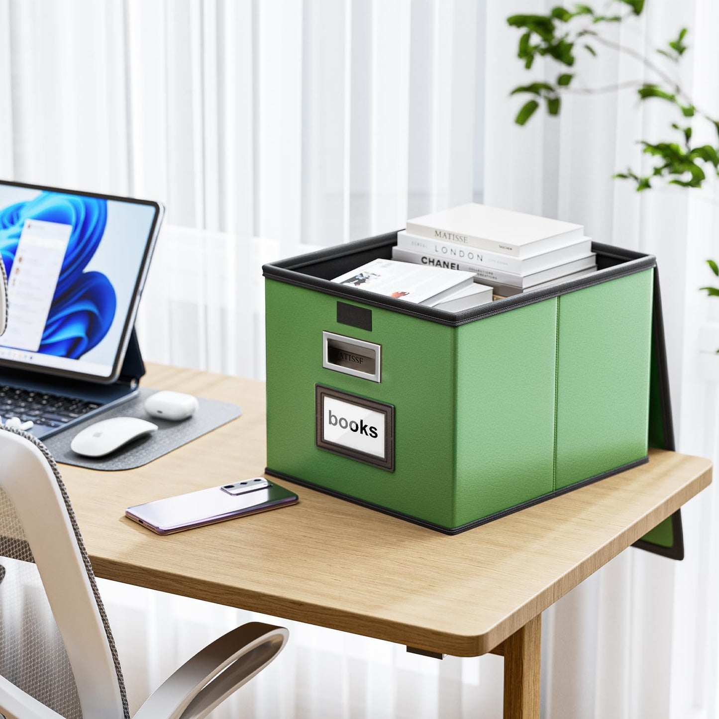 Huolewa File Organizer Box with Lids, Collapsible File Folder Organizer