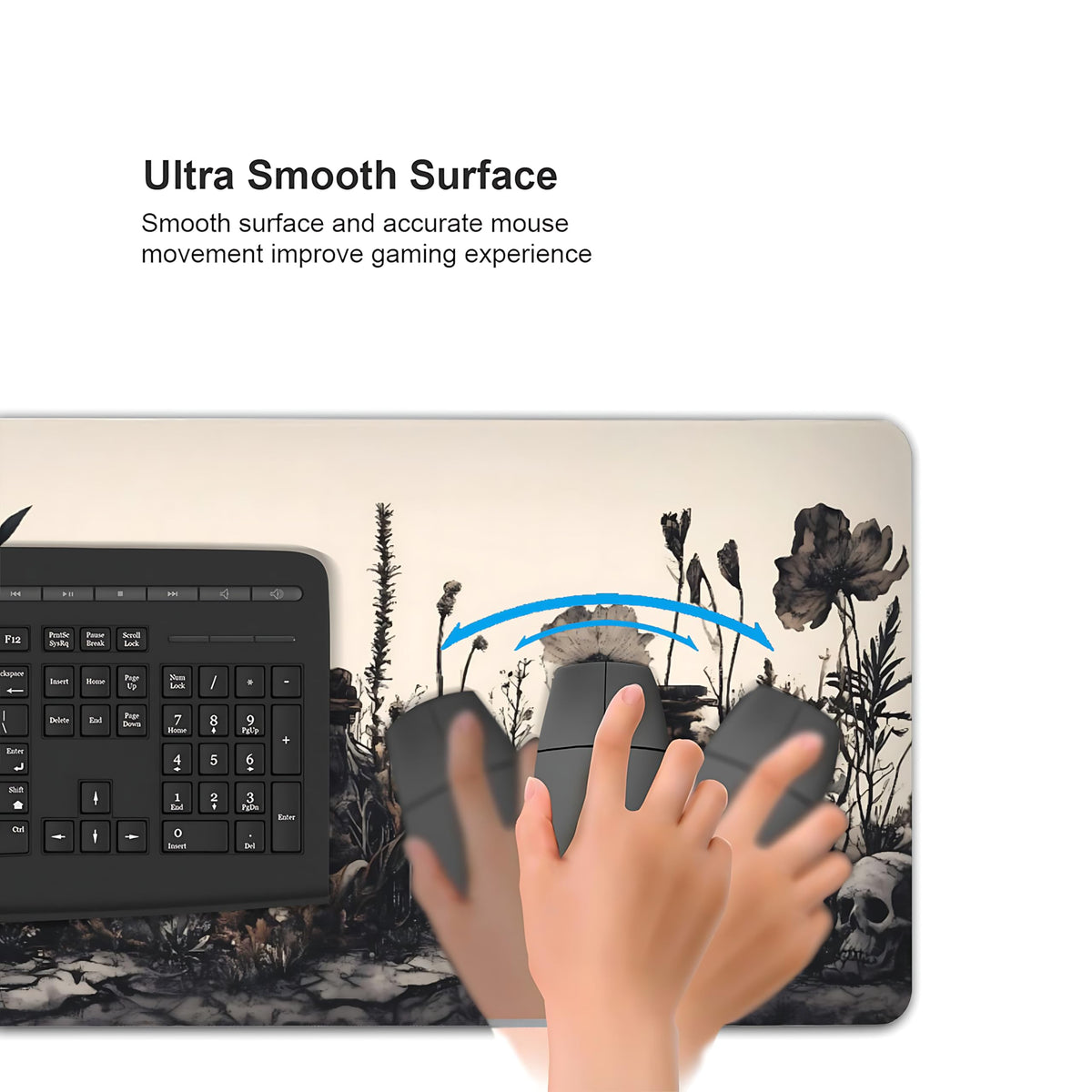Aesthetic Skull Gaming Mouse Pad, Earth Tone Vintage Botanical Desk Mat with Anti-Slip Base &