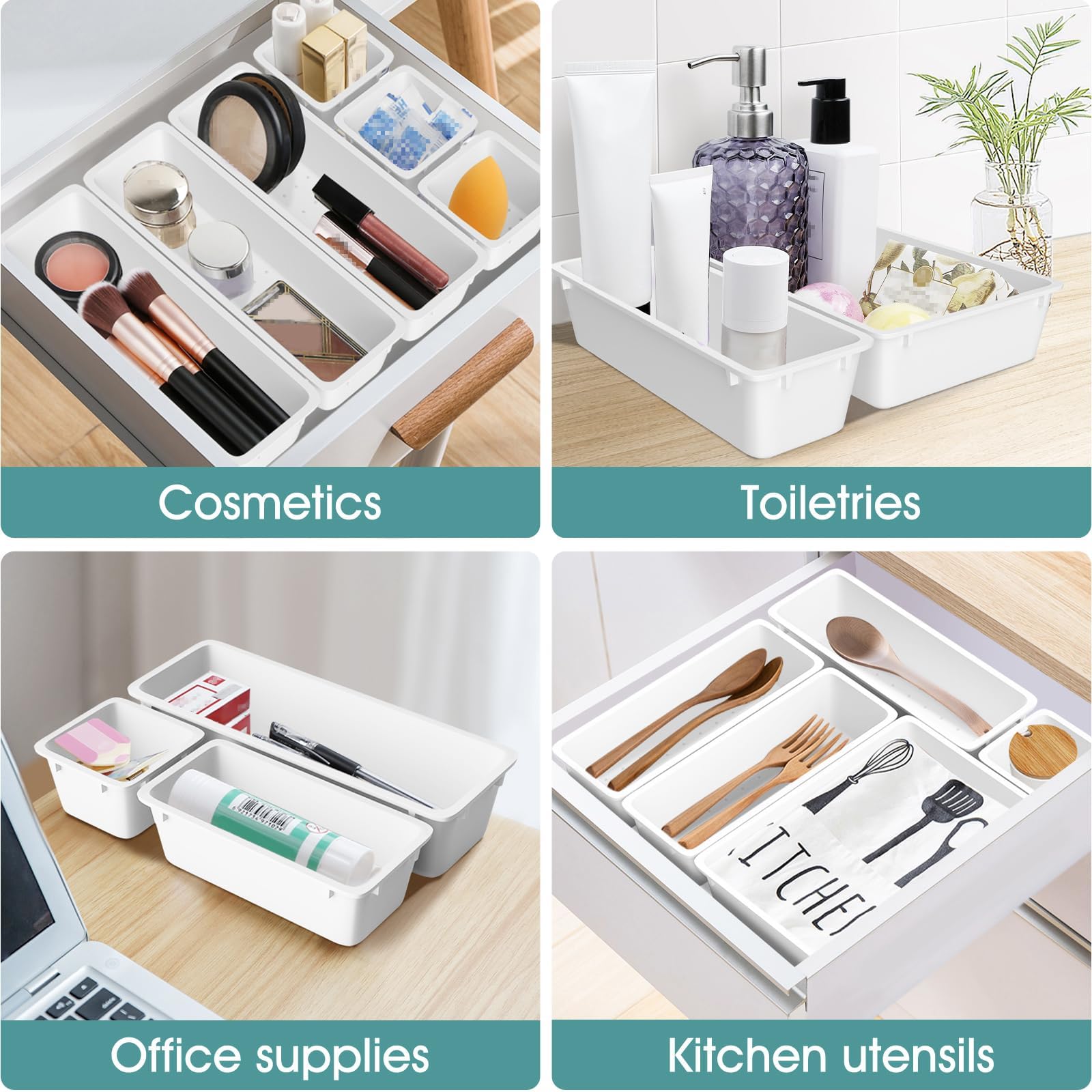 25 PCS Plastic Drawer Organizer Set, Makeup Organizers and Storage Bins