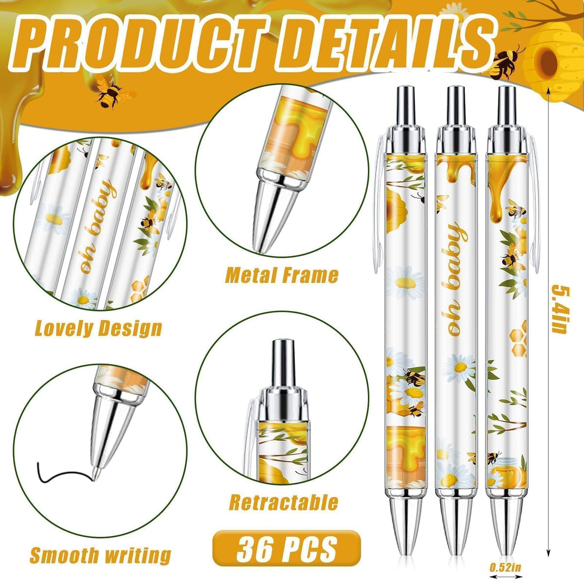 EYNDYN 145 Pieces Bee Baby Shower Favors for Guest Honeycomb Ballpoint Pens and Keychains Gifts