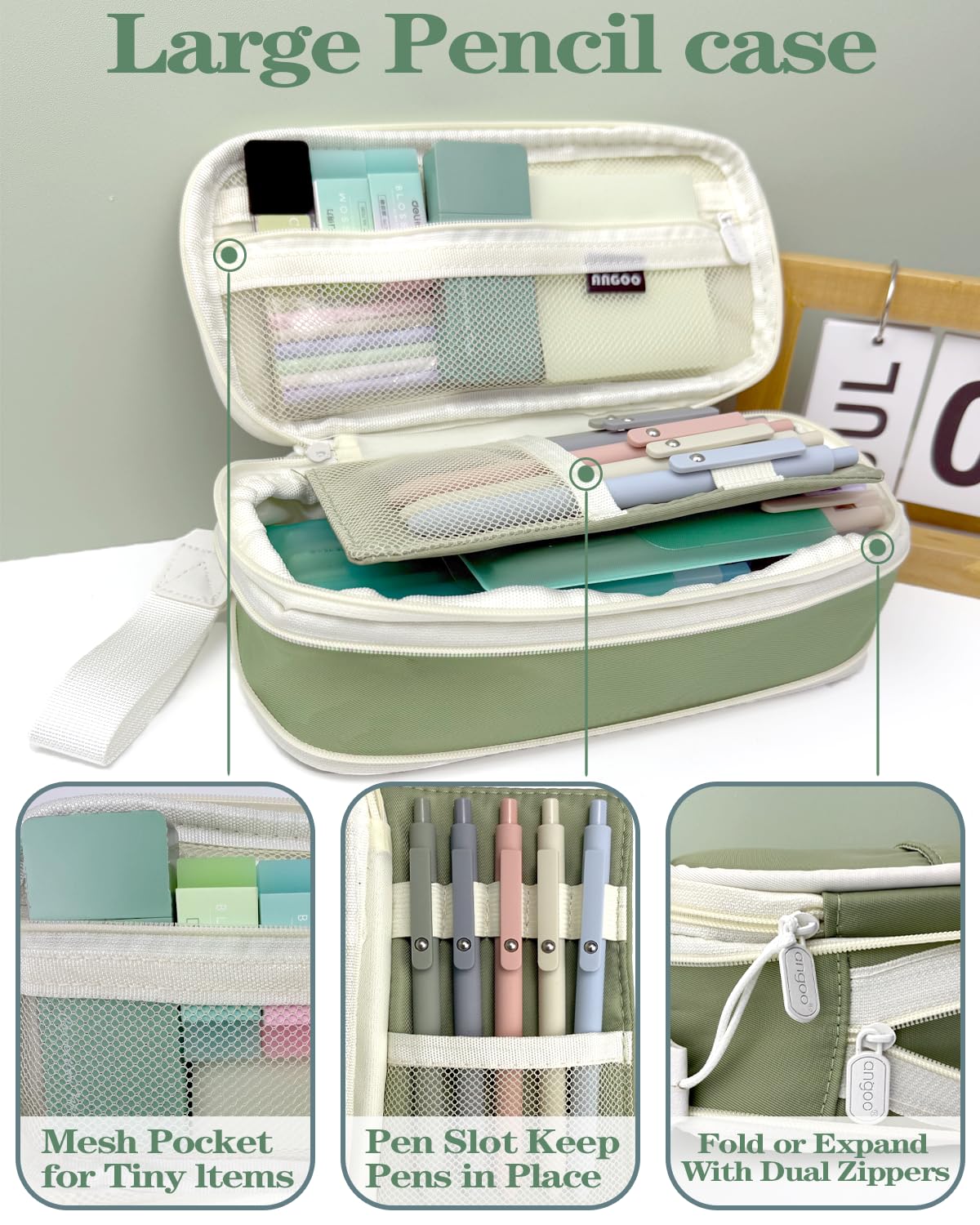 JIZHIYUAN 54X Aesthetic School Supplies with Green Pencil Case for Students