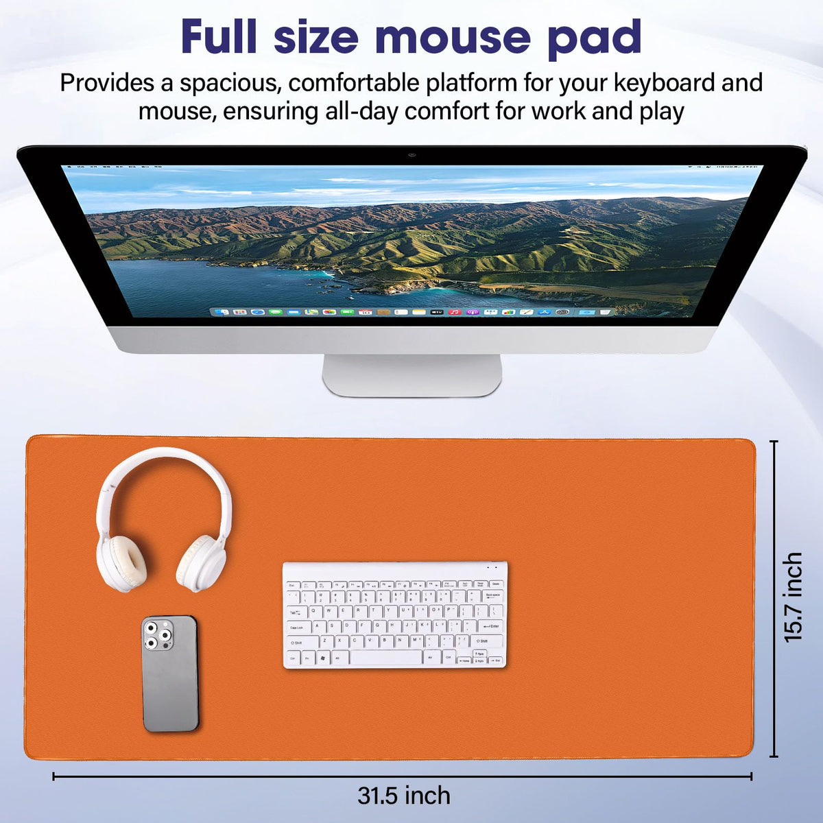 31.5" x 15.7" Waterproof Fabric Keyboard Mat, Rubber Anti-Slip Base, Orange