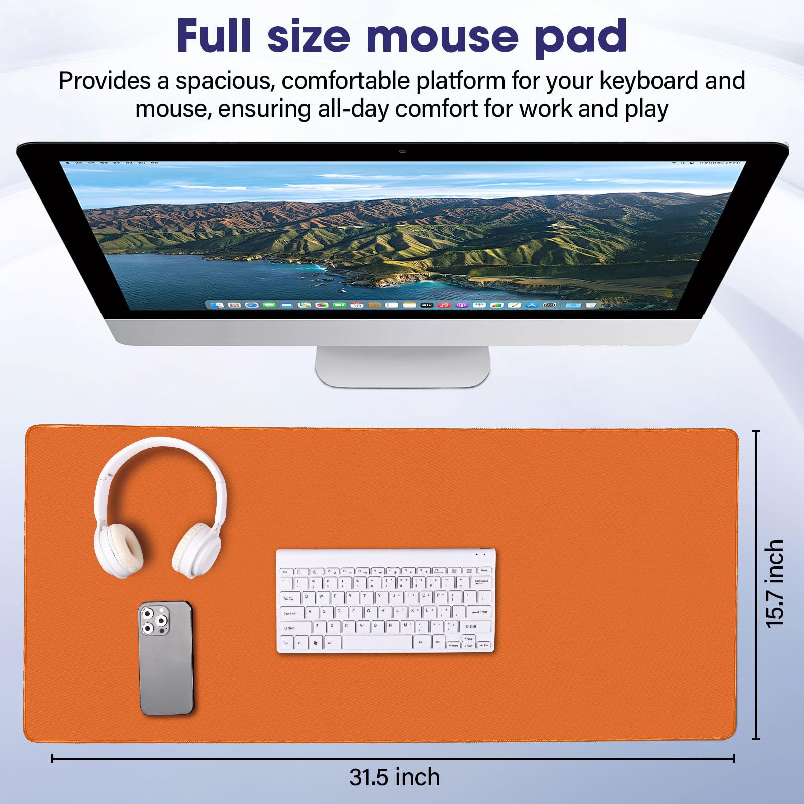 31.5" x 15.7" Waterproof Fabric Keyboard Mat, Rubber Anti-Slip Base, Orange