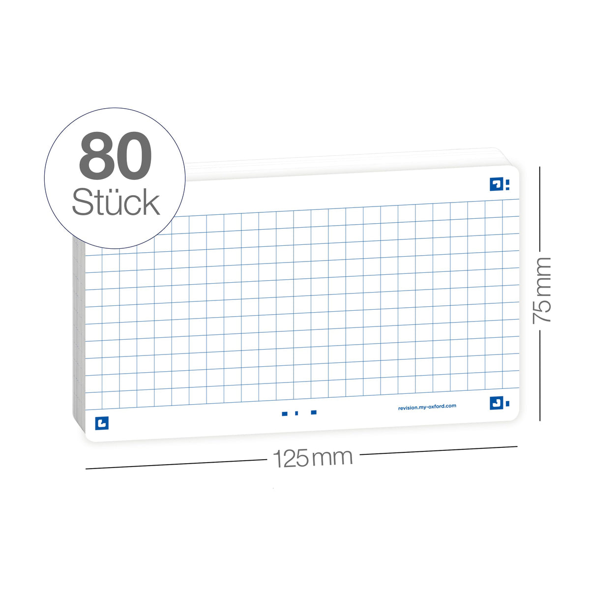 Oxford Flash 2.0 Pack of 80 Flash Cards Size 7, 5 x 12.5 cm Small Squares Double-Sided – White