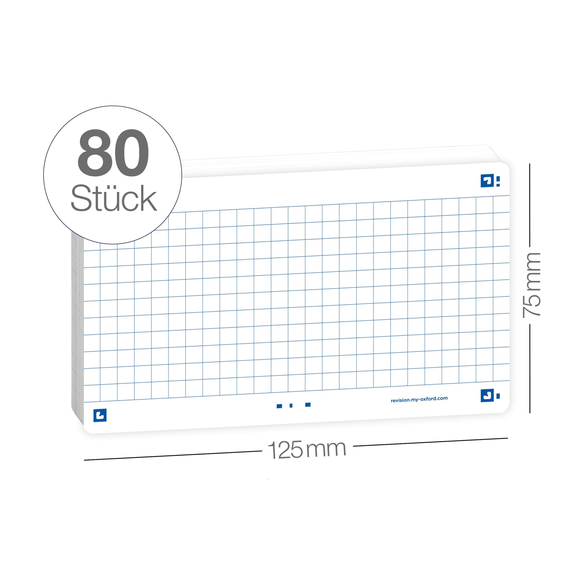Oxford Flash 2.0 Pack of 80 Flash Cards Size 7, 5 x 12.5 cm Small Squares Double-Sided – White