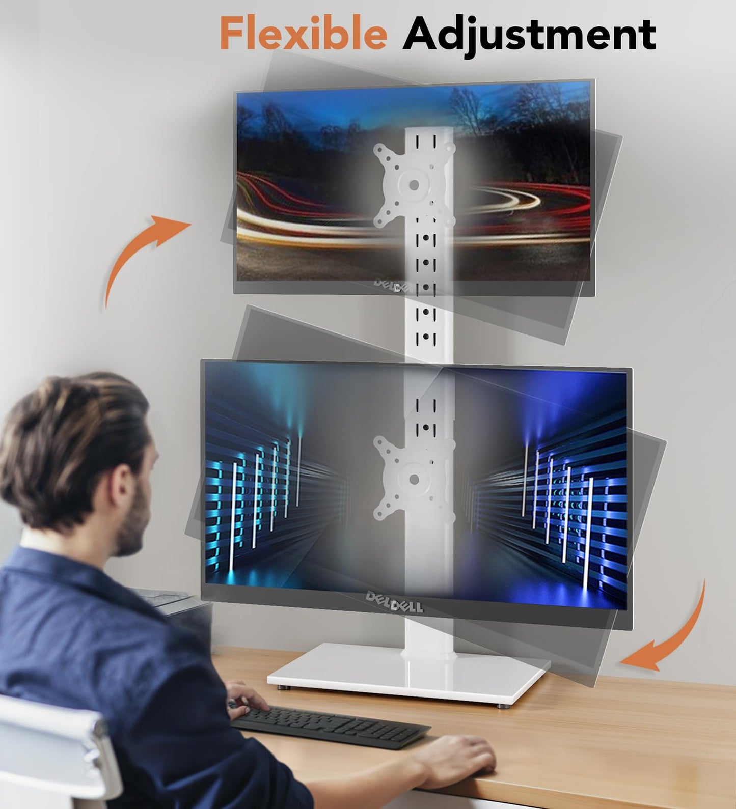 Hemudu Dual Monitor Stand - Vertical Stack Screen Free-Standing Monitor Riser Fits Two 13 to 34