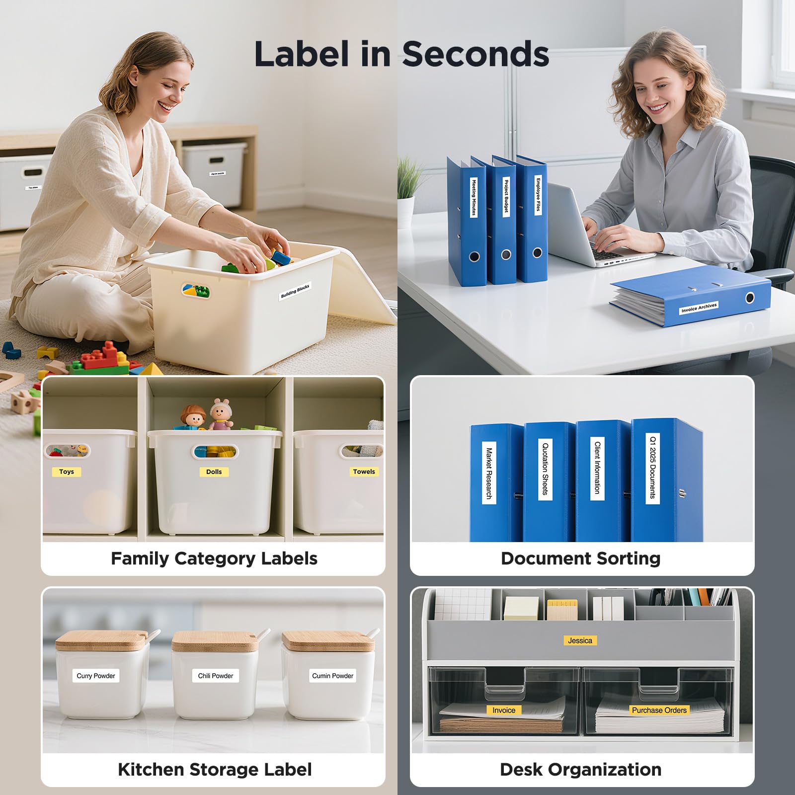 SUPVAN E-Series Continuous Label, 4 Packs, 0.59'' W × 19.7' L, White