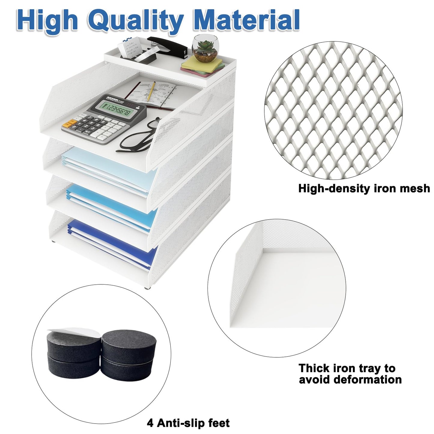 Natwind 4-Tier Stackable Metal Mesh Desk Paper Tray Organizer,White