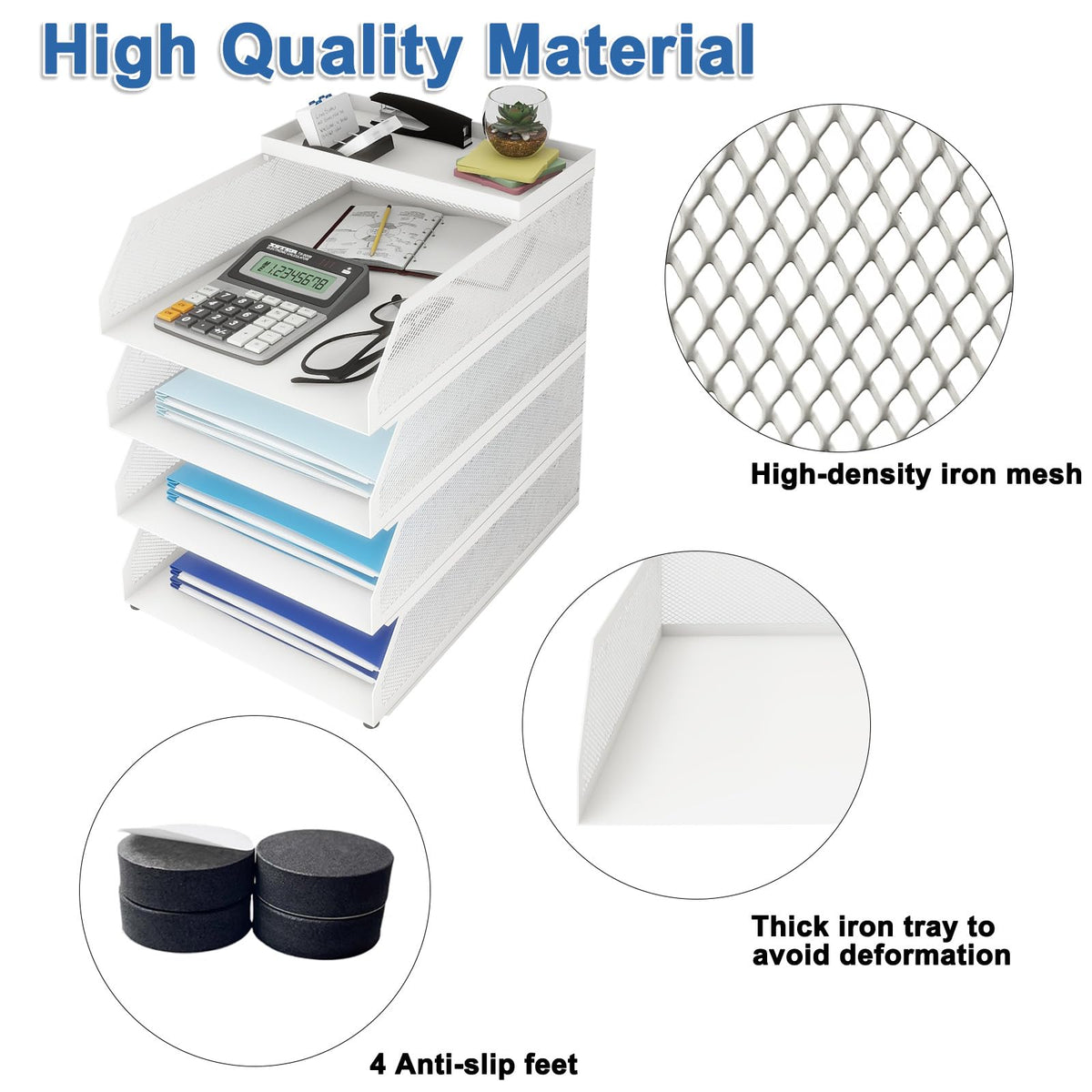 Natwind 4-Tier Stackable Metal Mesh Desk Paper Tray Organizer,White