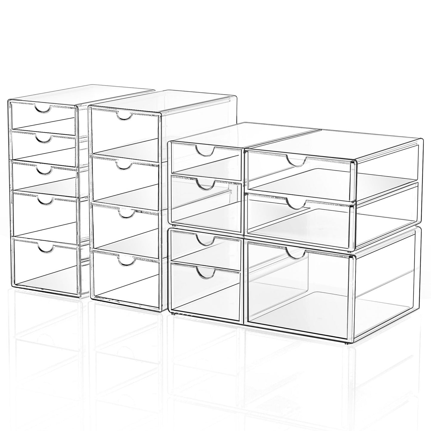 DOMNIU Acrylic Makeup Drawer Storage Organizer with 16 Drawers, 4 Set