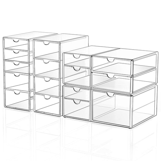 DOMNIU Acrylic Makeup Drawer Storage Organizer with 16 Drawers, 4 Set