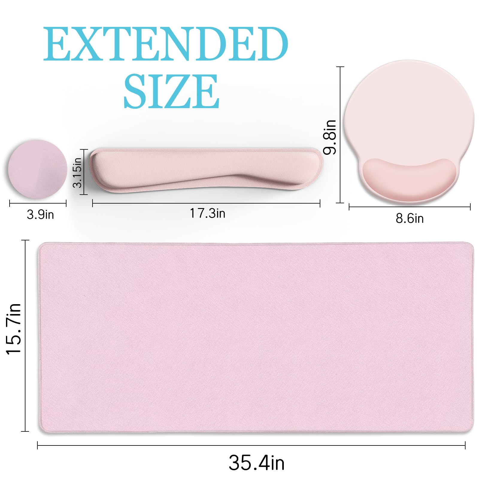LIMKRIAN Pink Desk Mat Set, Mouse Pad with Wrist Rest & Keyboard Support