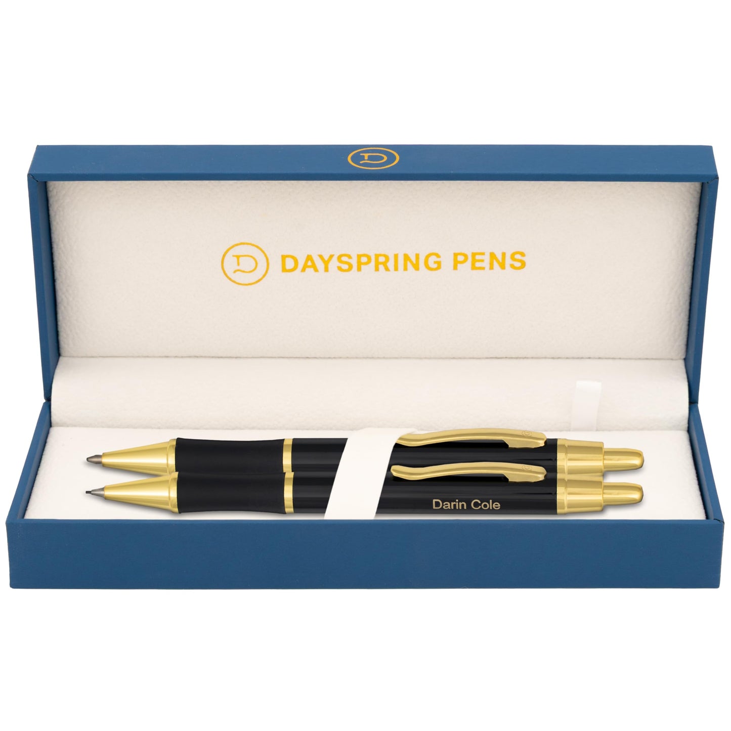 Dayspring Pens Monroe Personalized Pen and Pencil, Black Lacquer, Gold Trim