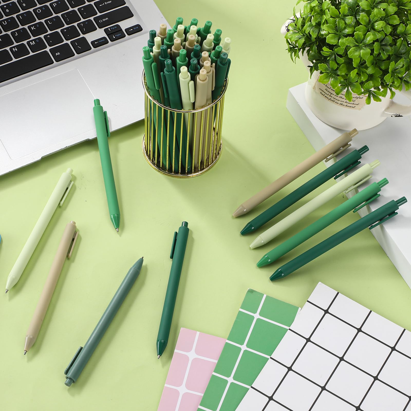 Dinifee 50 Pcs Ballpoint Gel Pens Bulk Retractable, Green Series