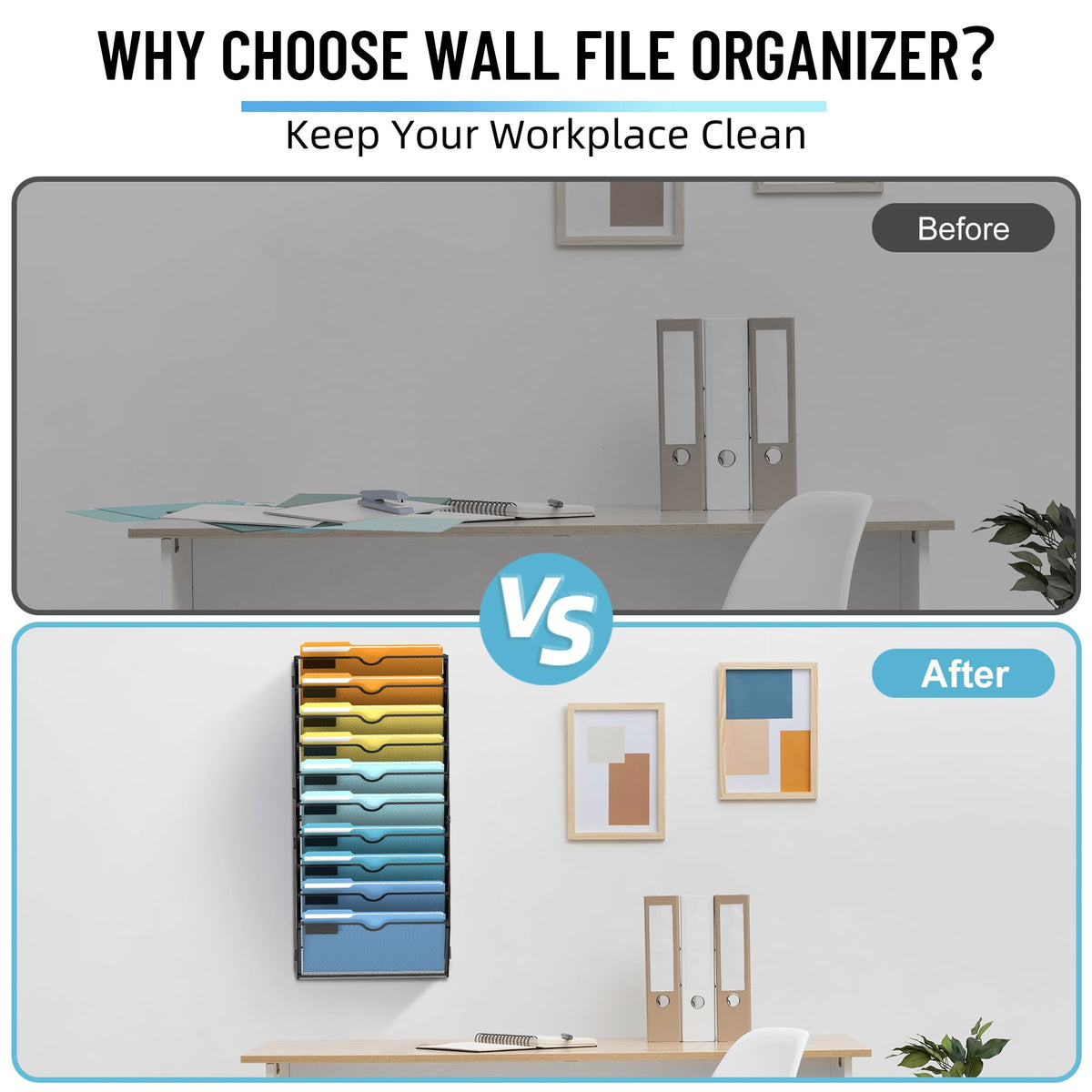 10-Tier Hanging Wall File Organizer with Hooks for Office Organization