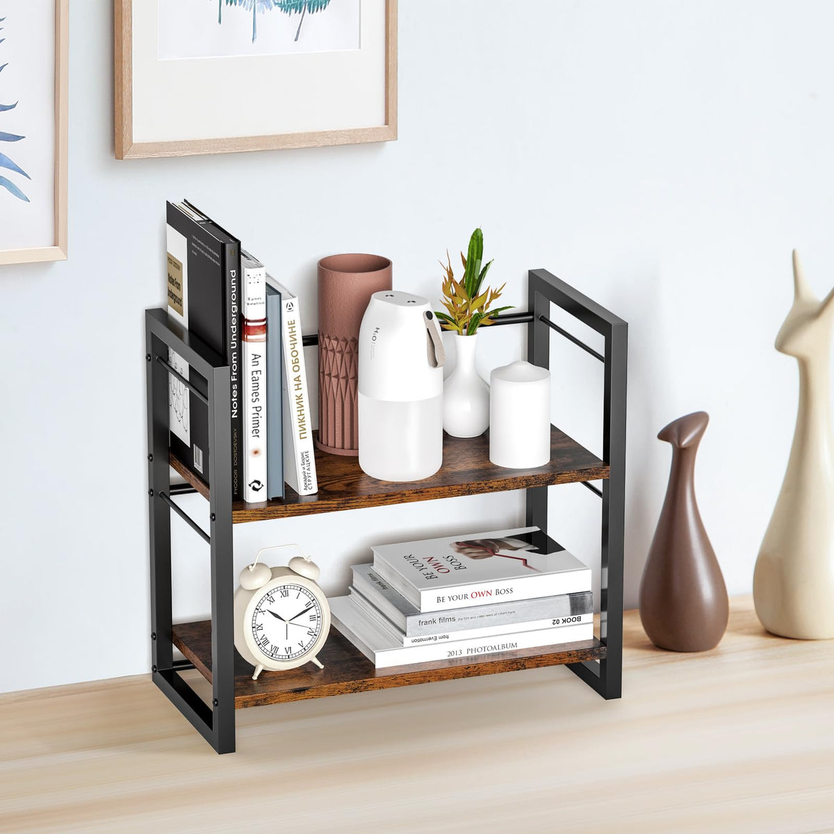 ART-GIFTREE Office Desk Shelf Organizer, Wood Desktop Bookshelf Supplies Storage Rack, Shelf for