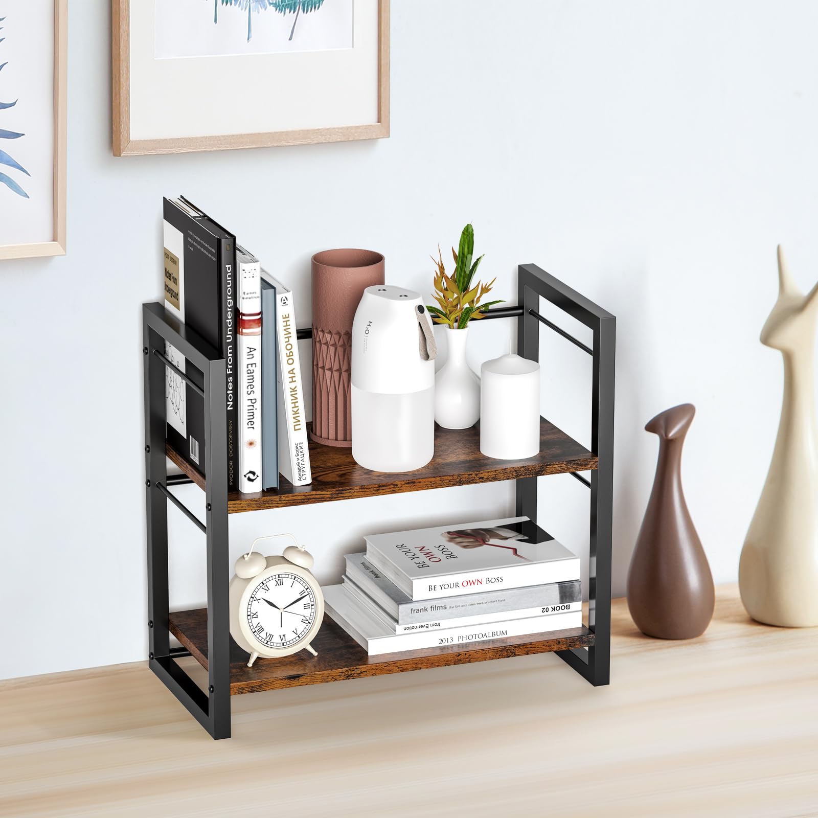 ART-GIFTREE Office Desk Shelf Organizer, Wood Desktop Bookshelf Supplies Storage Rack, Shelf for