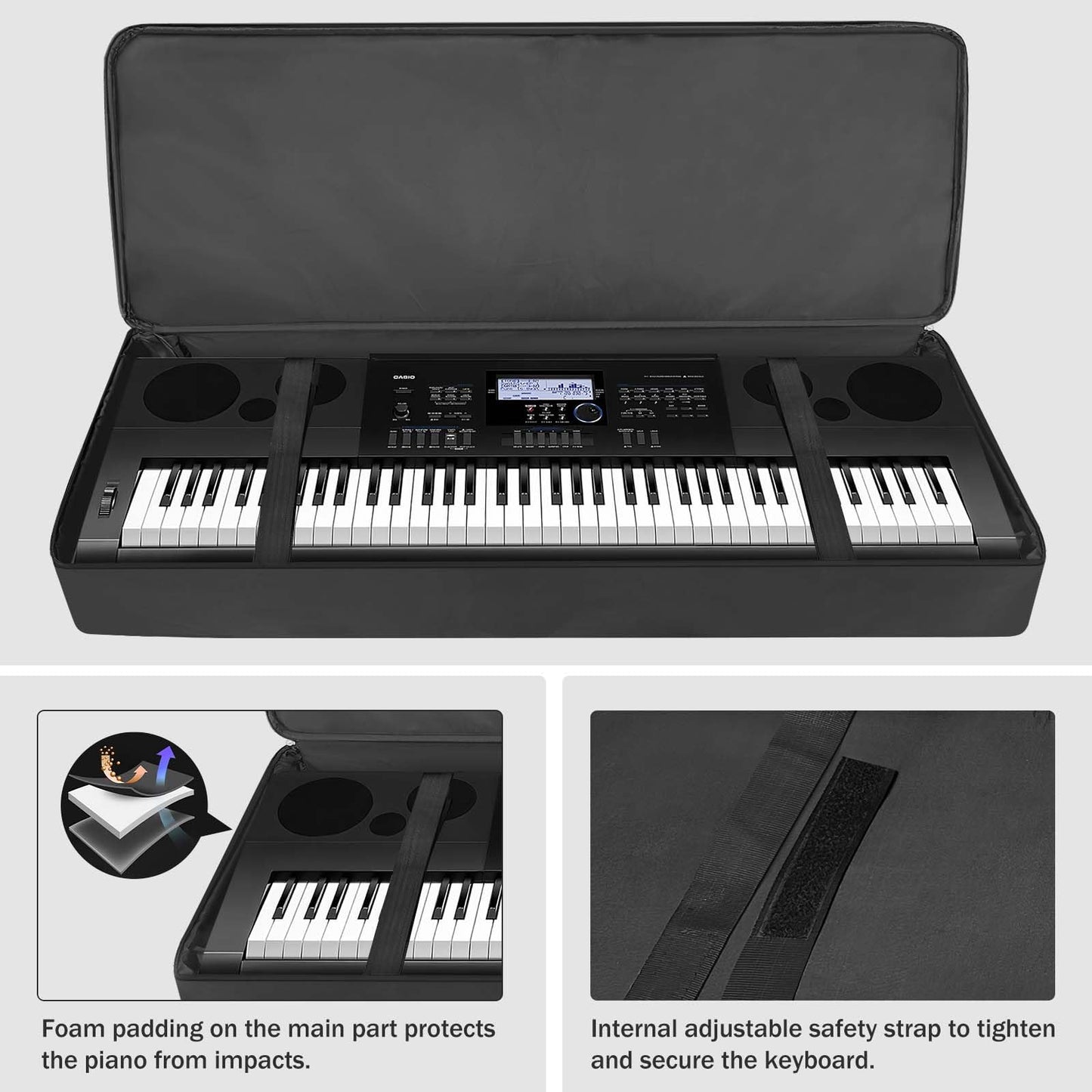 XIDIHF 76 Key Piano Keyboard Case Bag 46.46" x 5.11" x 17.91"，Portable Padded Keyboard Gig Bag with