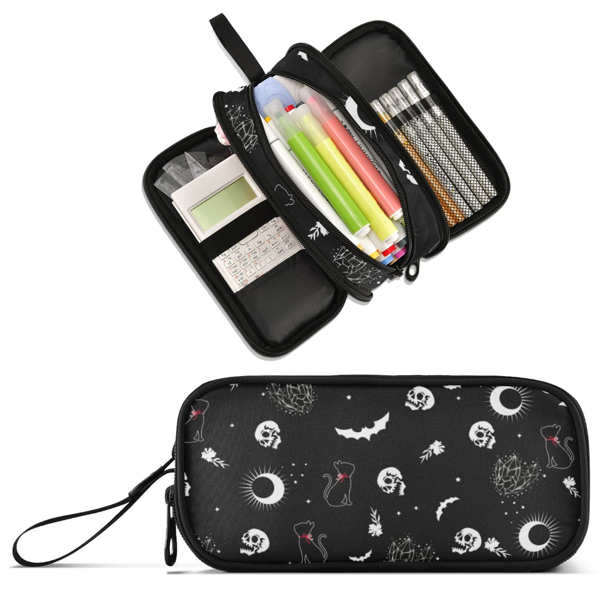 XUWU Goth Skull Cat Moon Large Capacity Pencil Case Pencil Pouch Pen Box