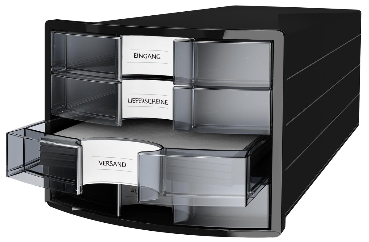Han Impuls Drawer Box A4/C4 4 Closed Drawers Black/Transparent