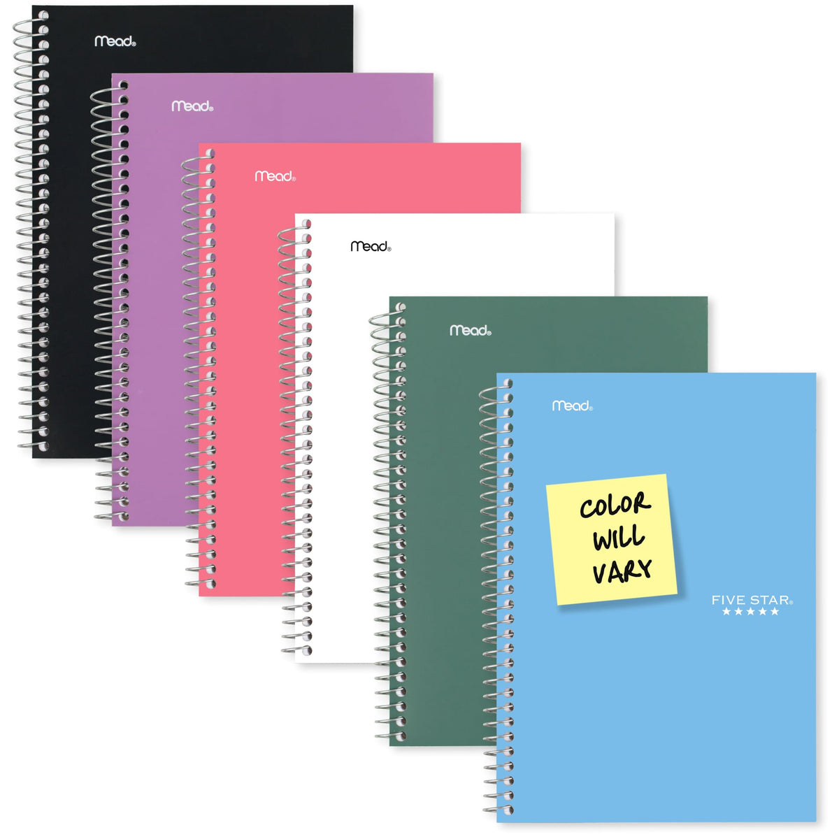 Five Star Small Spiral Notebook, 5 Subject, College Ruled Paper, 180 Sheets, 9-1/2" x 6", Color