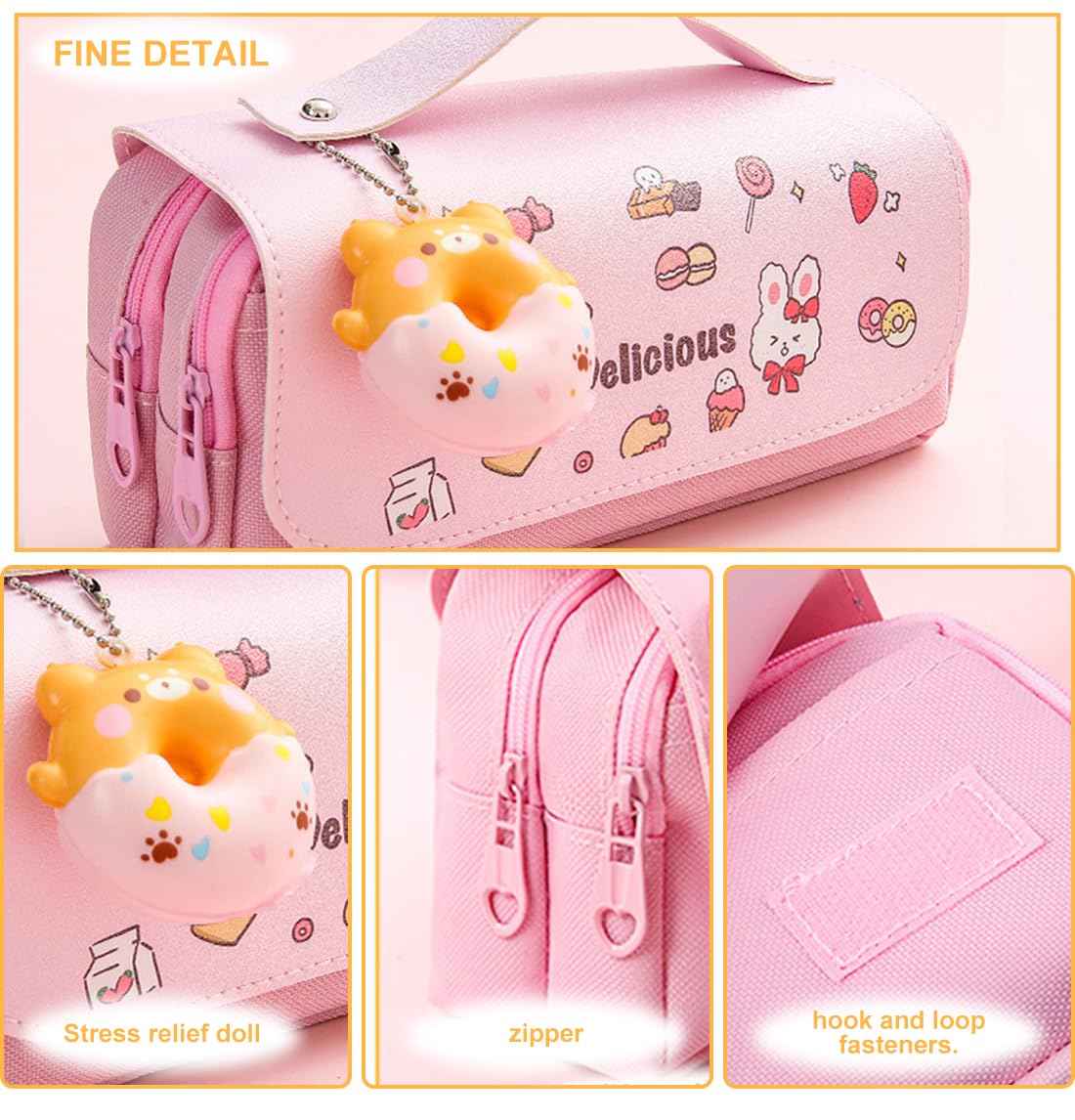 Pencil Case for Girls, Kids Large Capacity Cute Pencil Box with Compartments School Organizer Pen