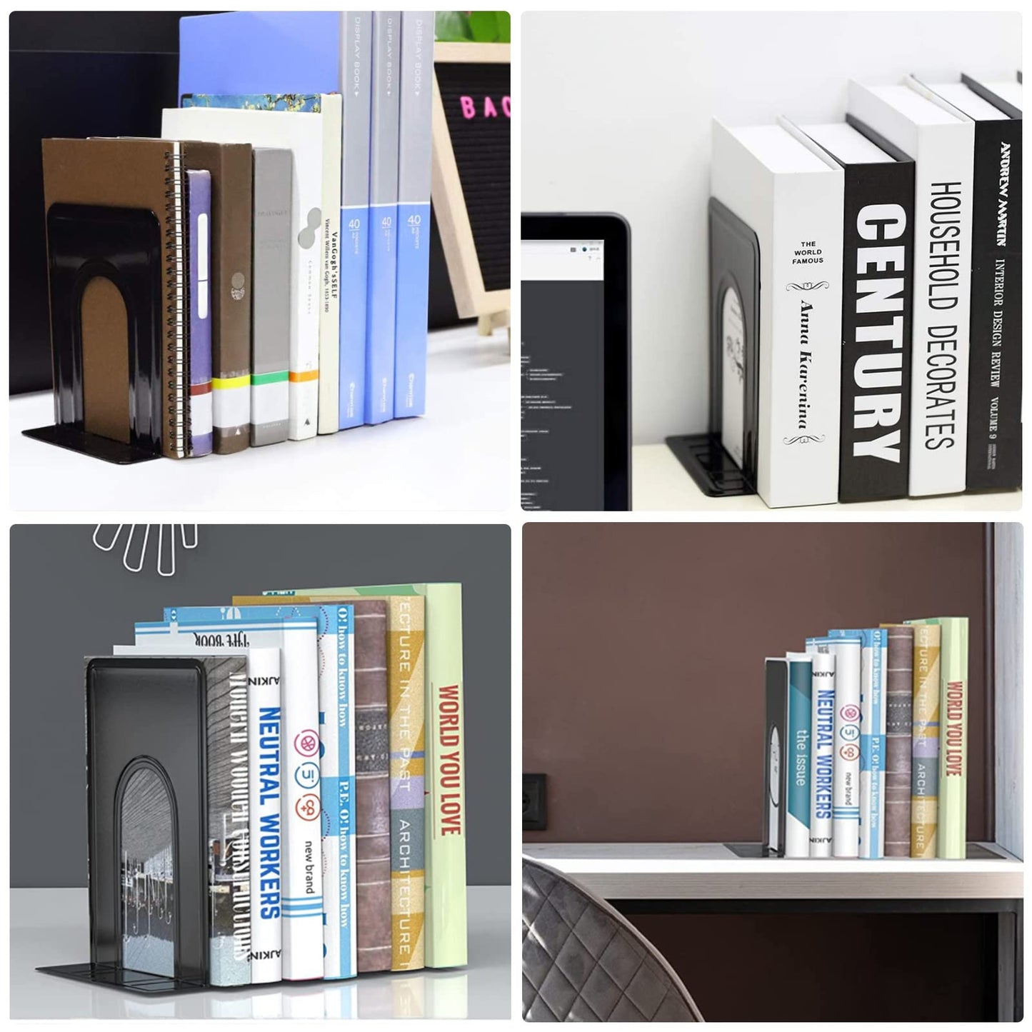 30 Pcs Metal Book Ends for Shelves, Heavy Duty Bookends for Office Home Kitchen Decorative, Nonskid