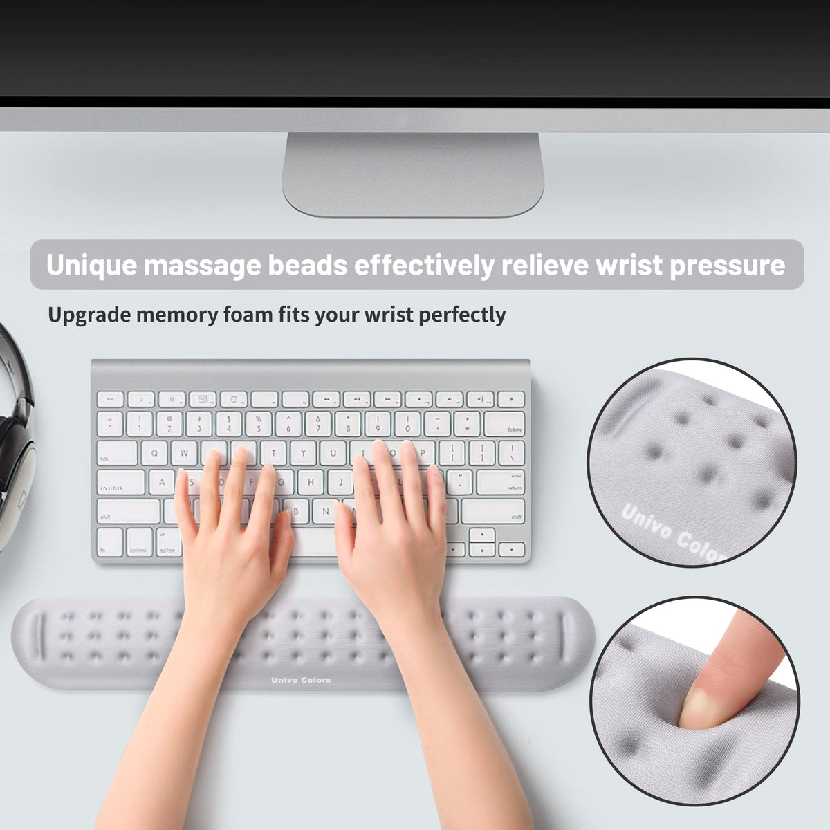 Univo Colors Gray Superfine Memory Foam Keyboard Wrist Rest Soft Gel Ergonomic Wrist Support Pad