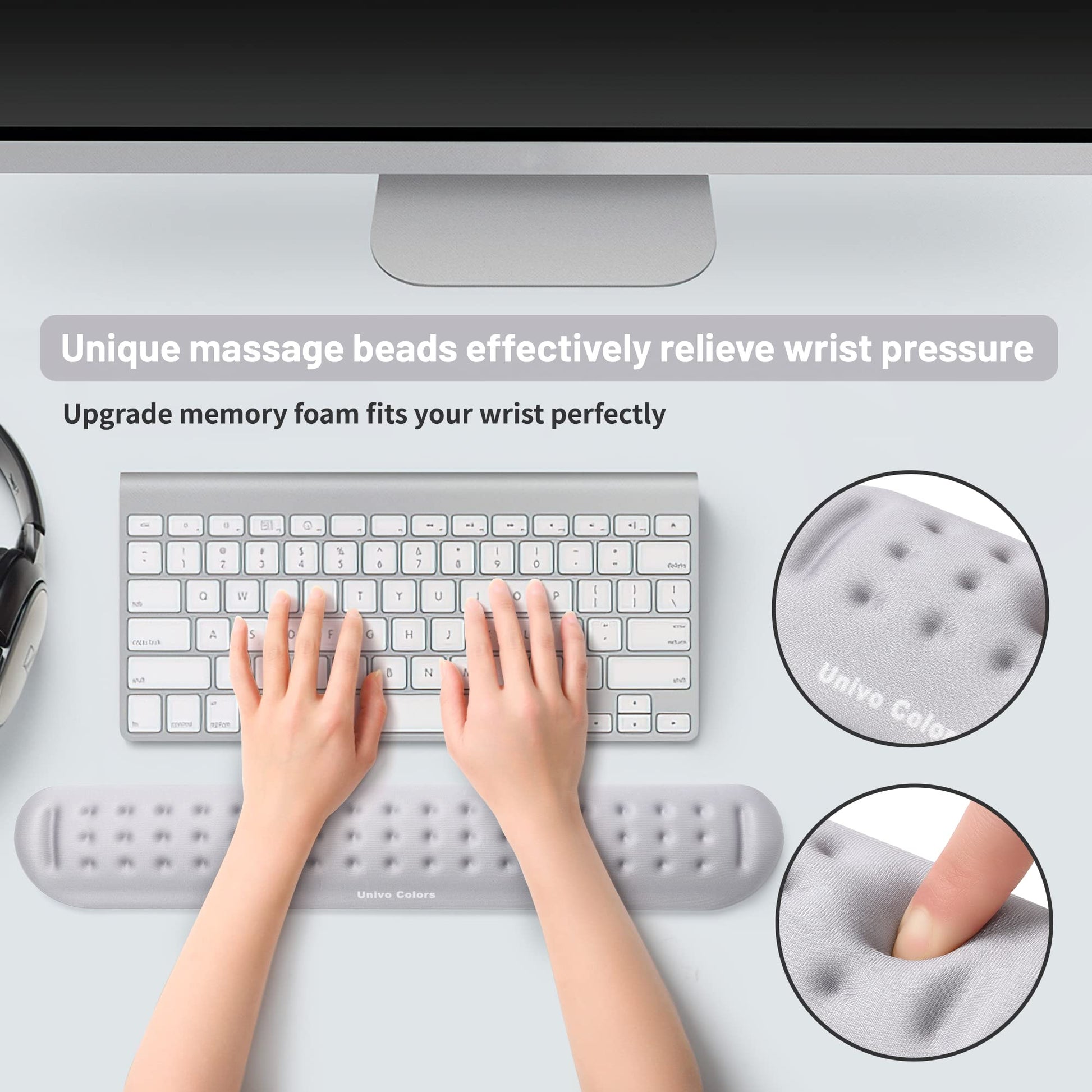 Univo Colors Gray Superfine Memory Foam Keyboard Wrist Rest Soft Gel Ergonomic Wrist Support Pad